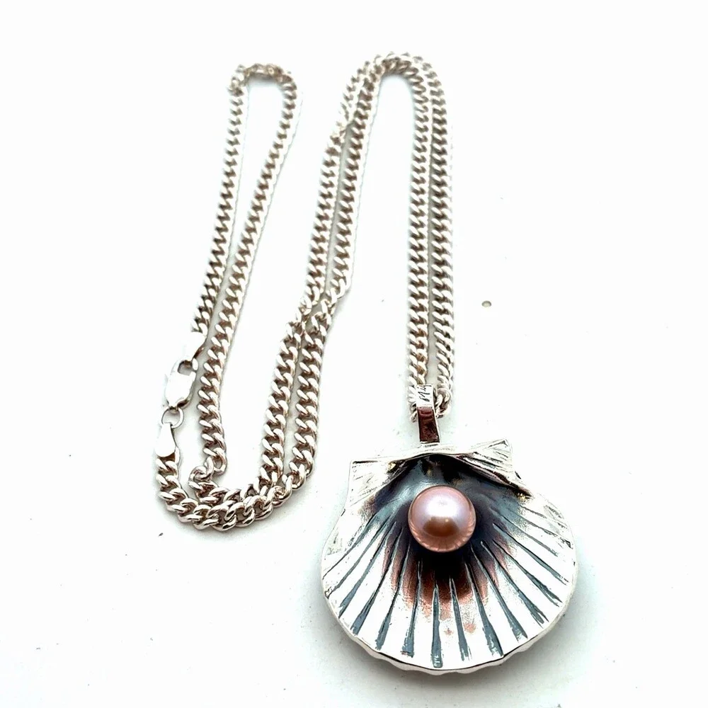 Mignon Faget Sterling Silver Pink Pearl Shell Sea Collection Pendant Necklace